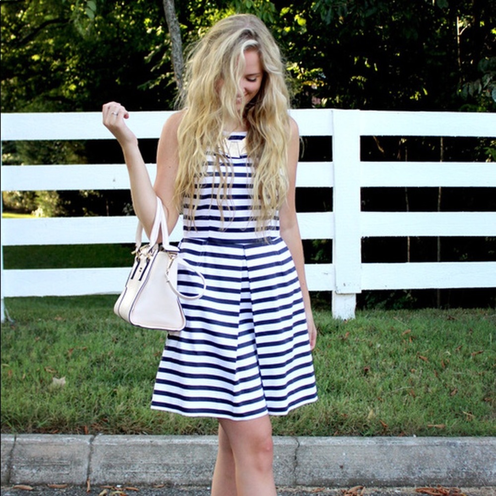 Navy and White Striped Dress